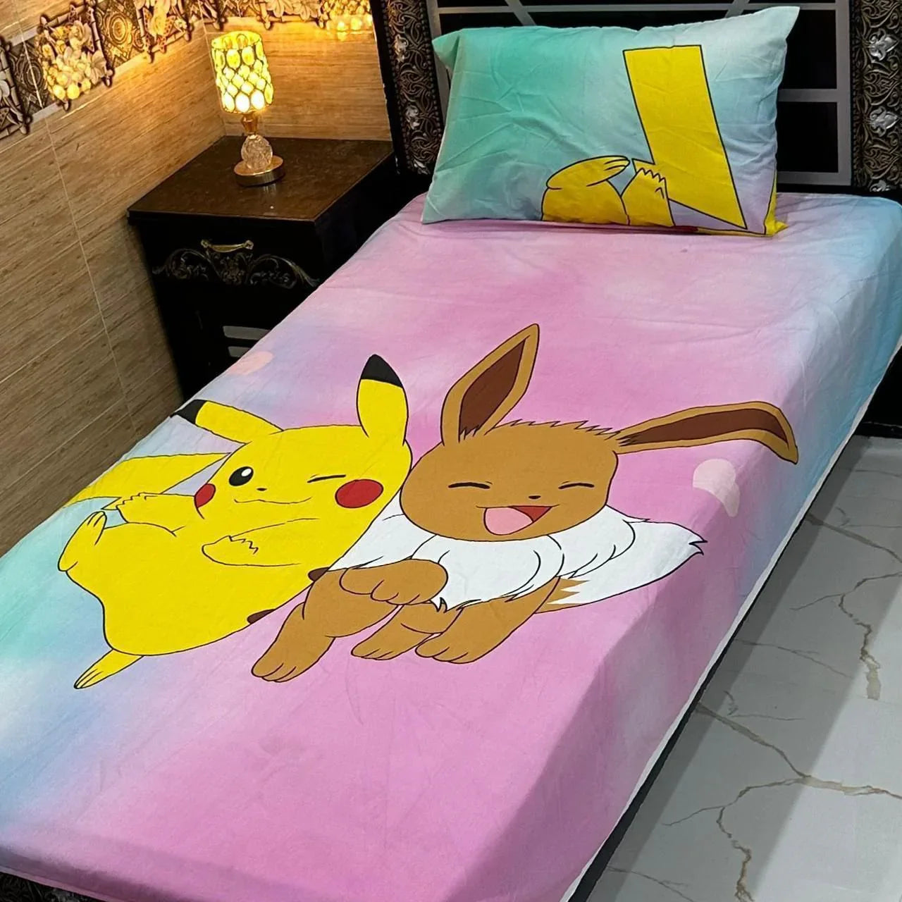 Pikachu & Eevee Pastel Pals – Kids Single Pair Bed Sheet