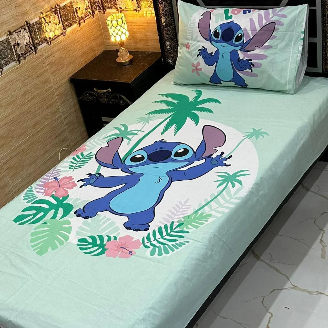 Stitch Island Vibes – Kids Single Pair Bed Sheet