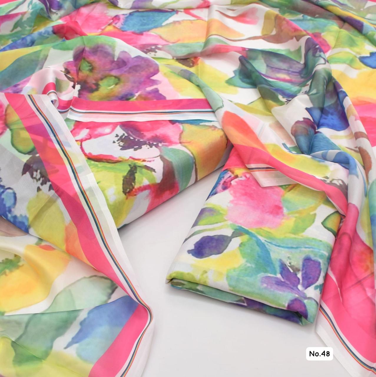 Vibrant Multicolor Floral Cotton Suit with Sheer Border Dupatta