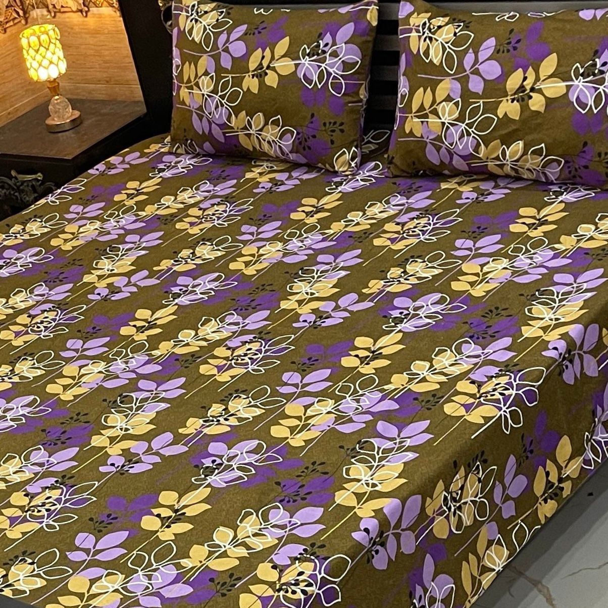 Soft Crystal Cotton Bed Sheets - Elegant Leafy Olive Green King Size