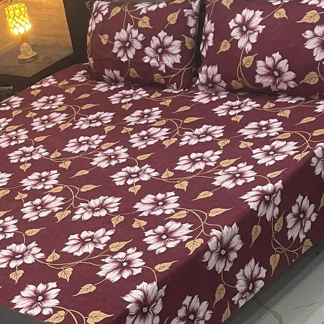 Soft Crystal Cotton Bed Sheets - Classic Floral Maroon King Size