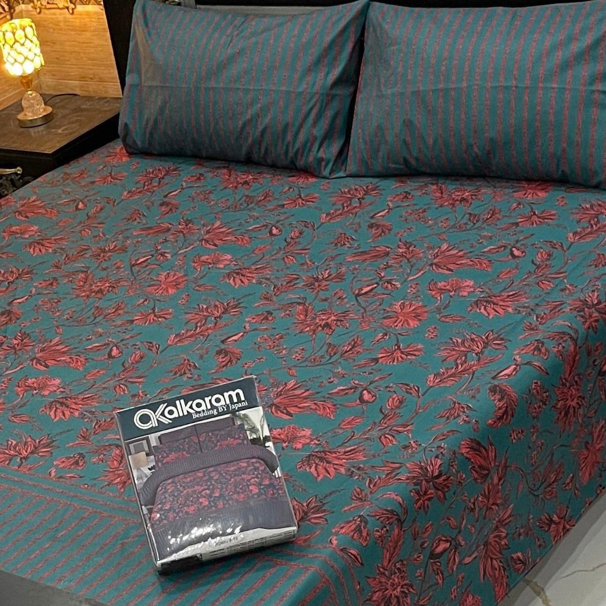 Teal & Maroon Floral Cotton Bedsheet Set – Luxe Vintage Mood