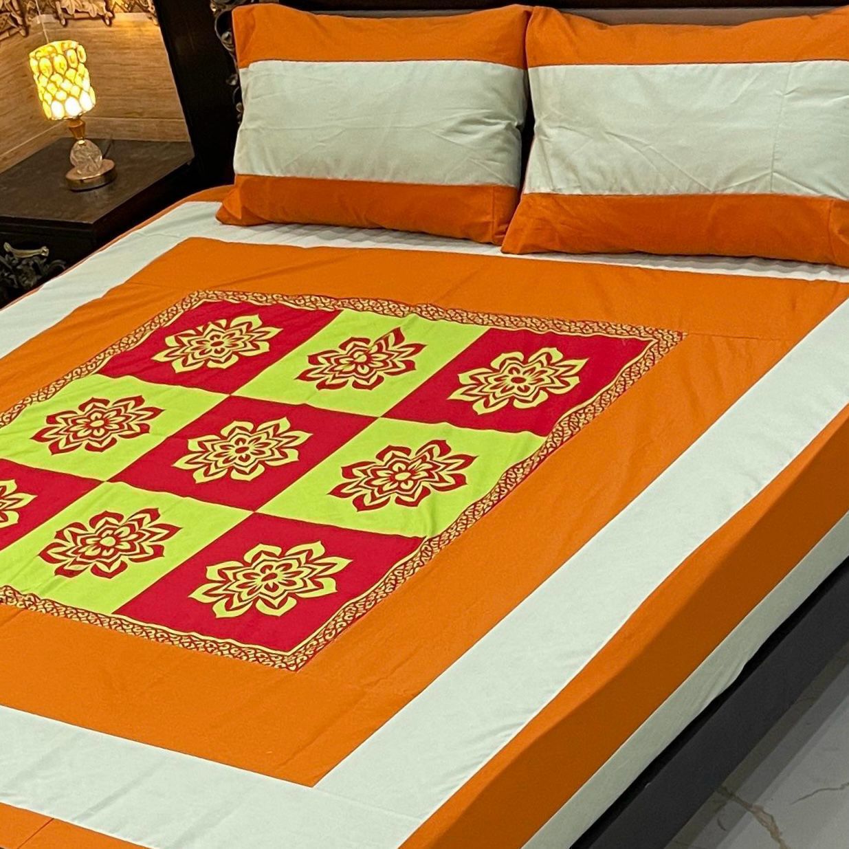 Festive Tile Printed panal Bedsheet Set