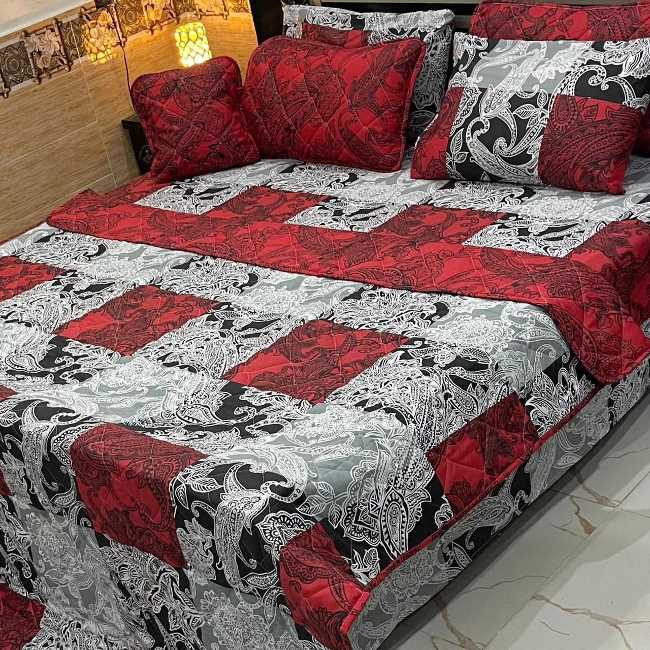 Red & Grey Paisley Patchwork Bedding - 7PC Summer Comforter Set
