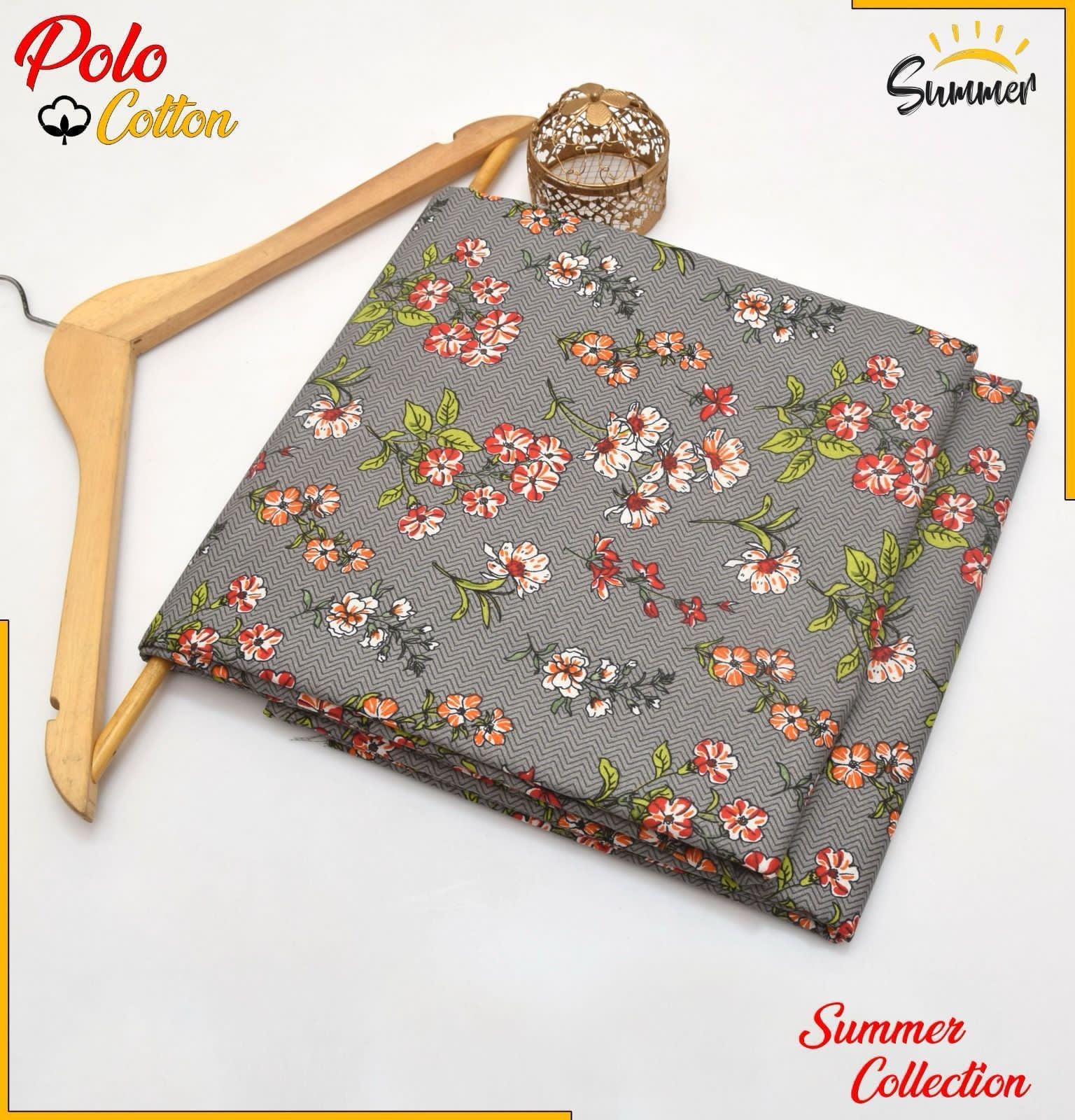 Grey Floral Zigzag 2PC Printed Women Unstitched – Polo Cotton
