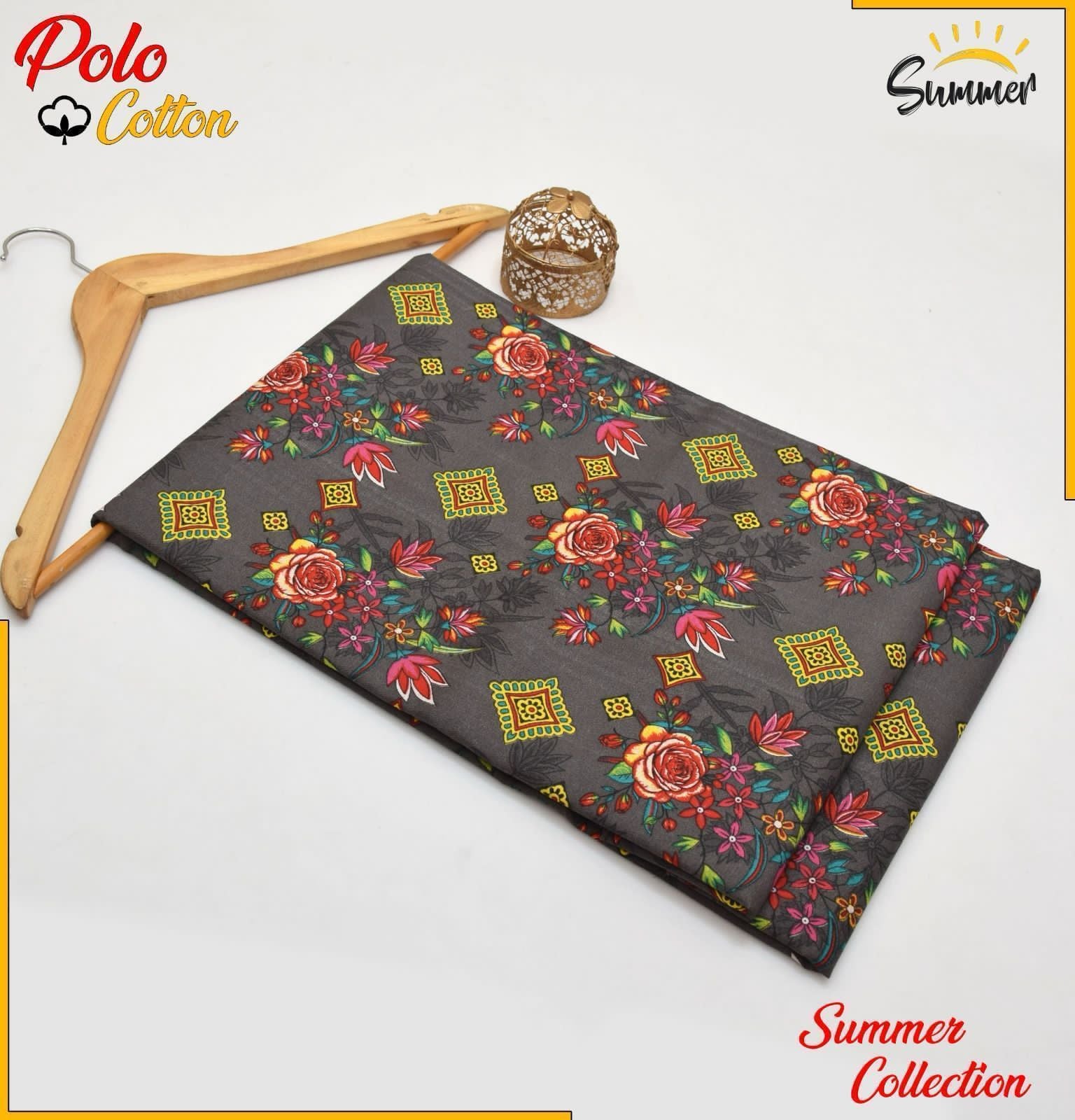 Charcoal Floral Geometric 2PC Printed Women Unstitched – Polo Cotton