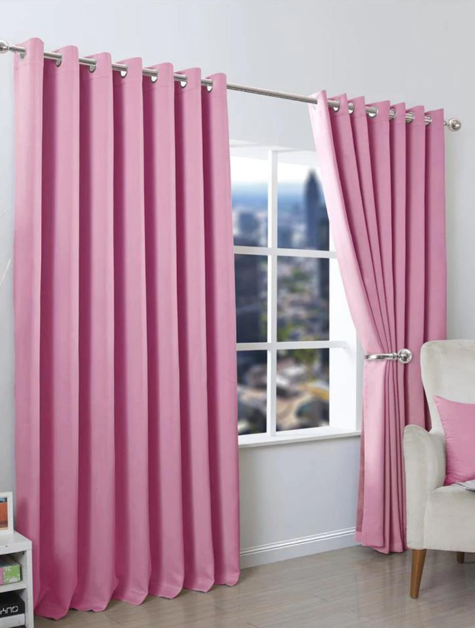 FH Home Store Baby Pink Room Darkening Plain Solid Color Curtain Pair