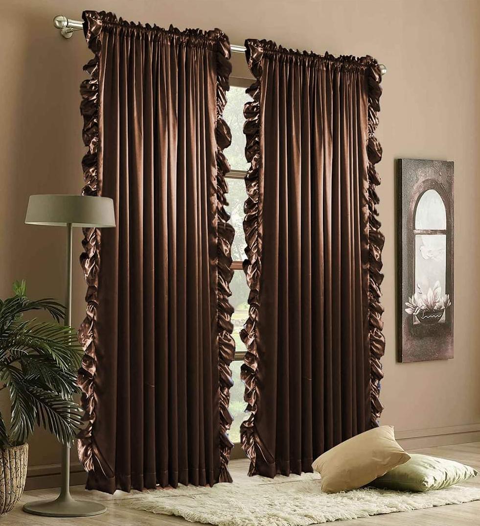Elegant Brown Silk Frilled Curtain Pair – Silk Frilled Curtain Pair