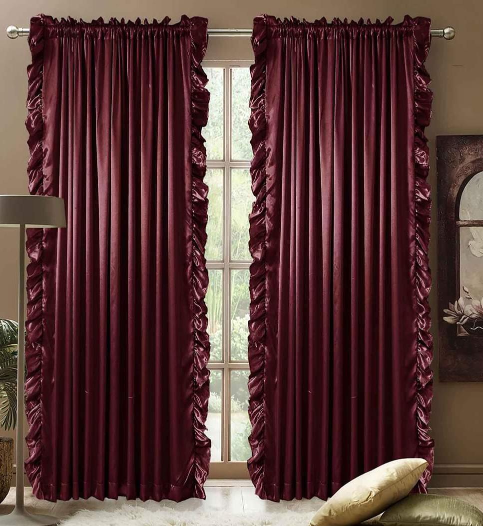 Burgundy Silk Frilled Curtain Pair – Velvet 2 Colors Designed Curtain Pair