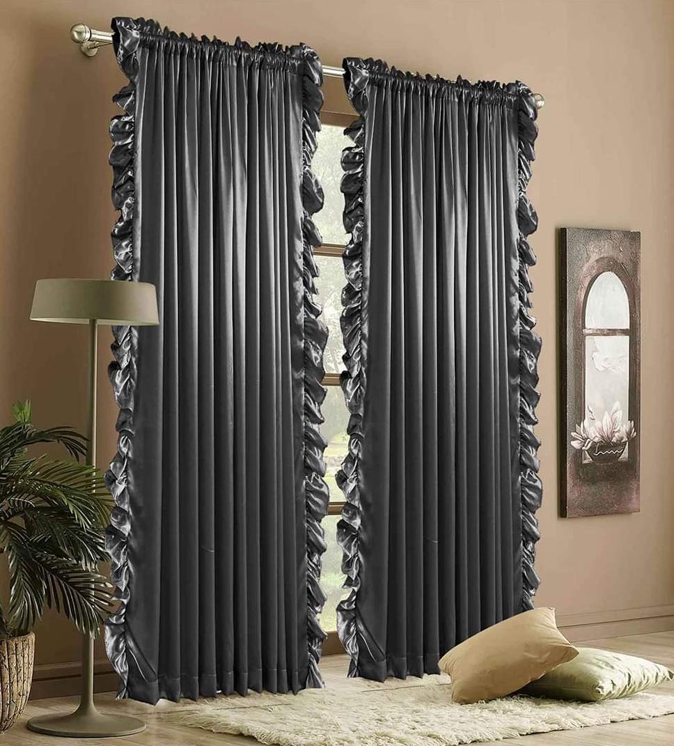 Sophisticated Charcoal Silk Frilled Curtain Pair – Silk Frilled Curtain Pair