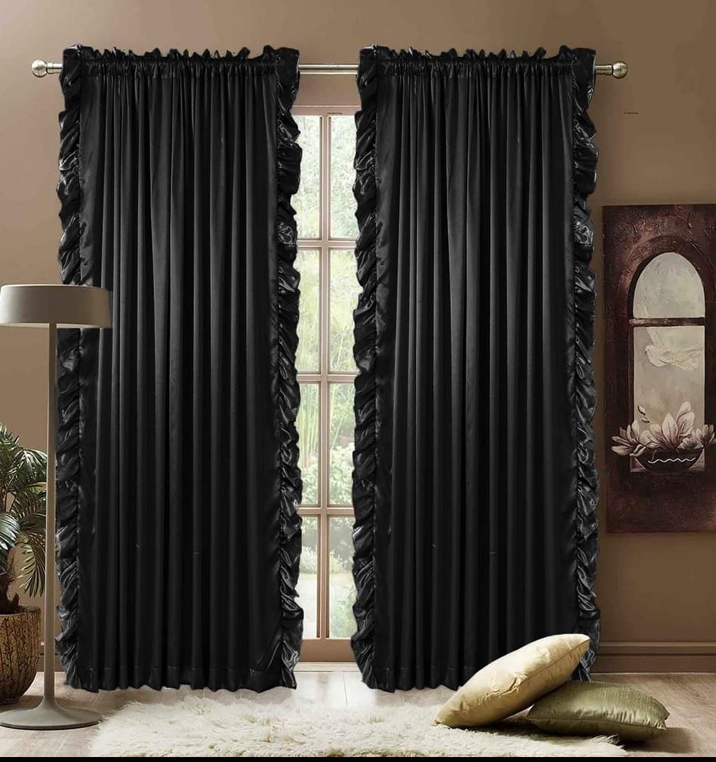 Classic Black Silk Frilled Curtain Pair – Silk Frilled Curtain Pair