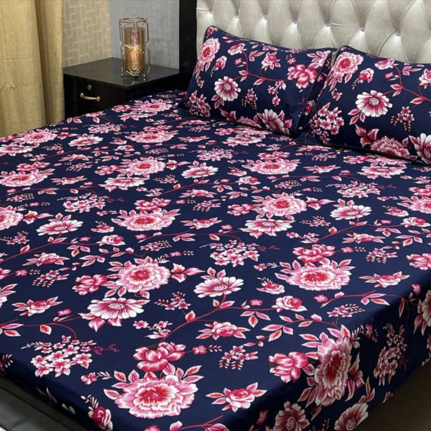 Soft Crystal Cotton Bed Sheets - Classic Floral Red King Size - Fashion Home Store