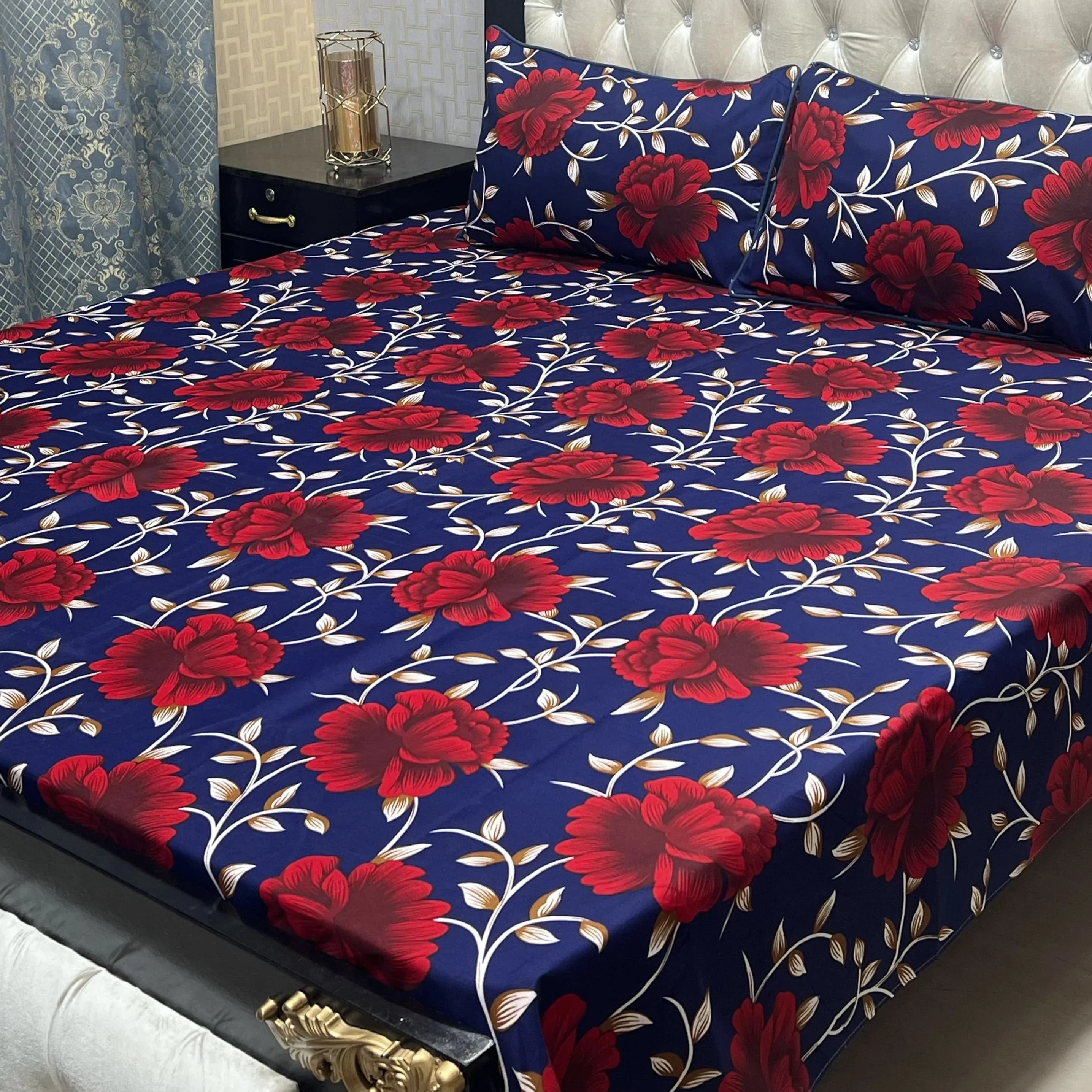 Soft Crystal Cotton Bed Sheets - 3D Crystal Red King Size - Fashion Home Store