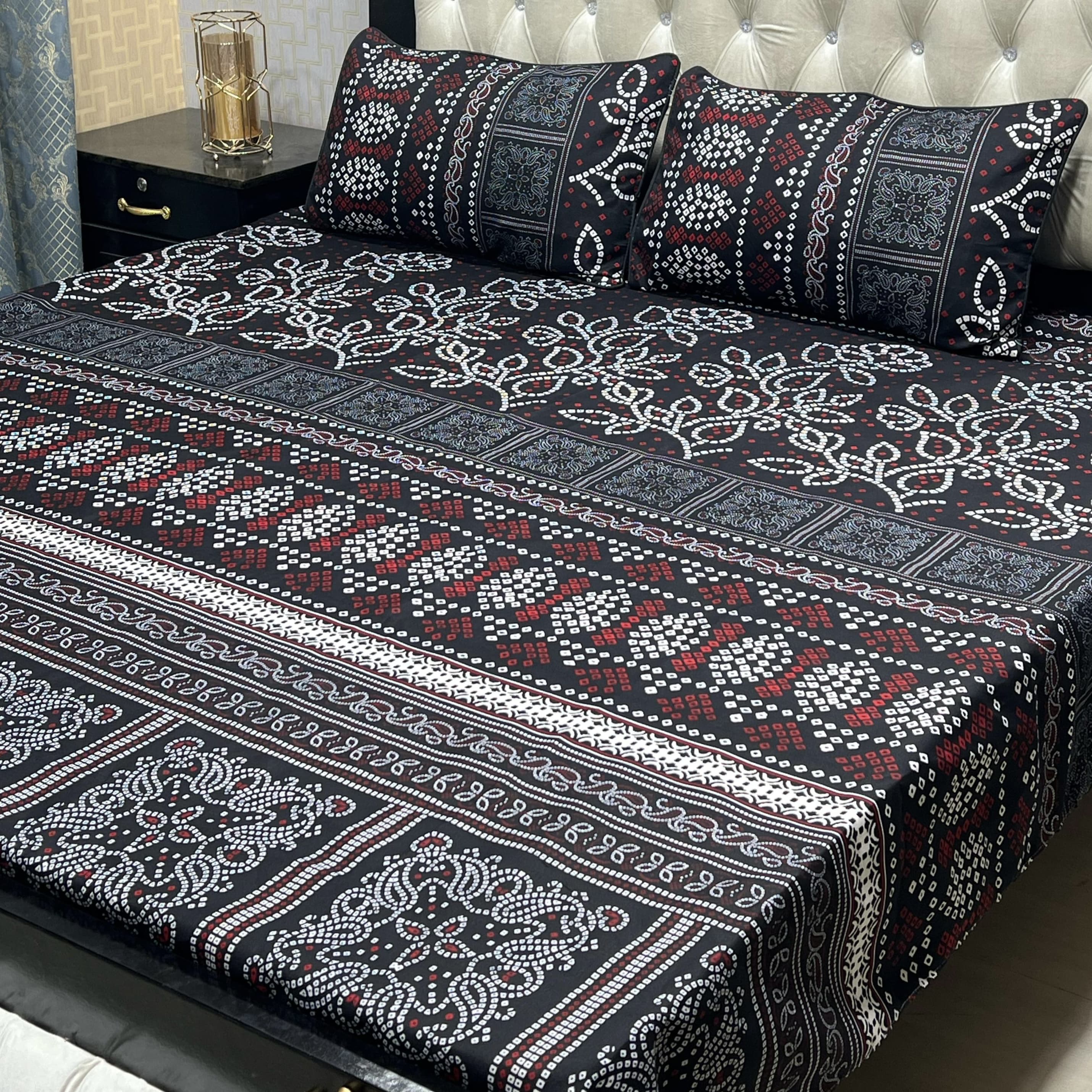 Soft Crystal Cotton Bed Sheets - Elegant Floral Navy Blue King Size