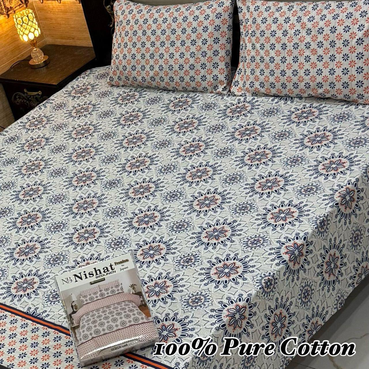 Earthy Leaf Print Gul Ahmad Premium Cotton Bed Sheet