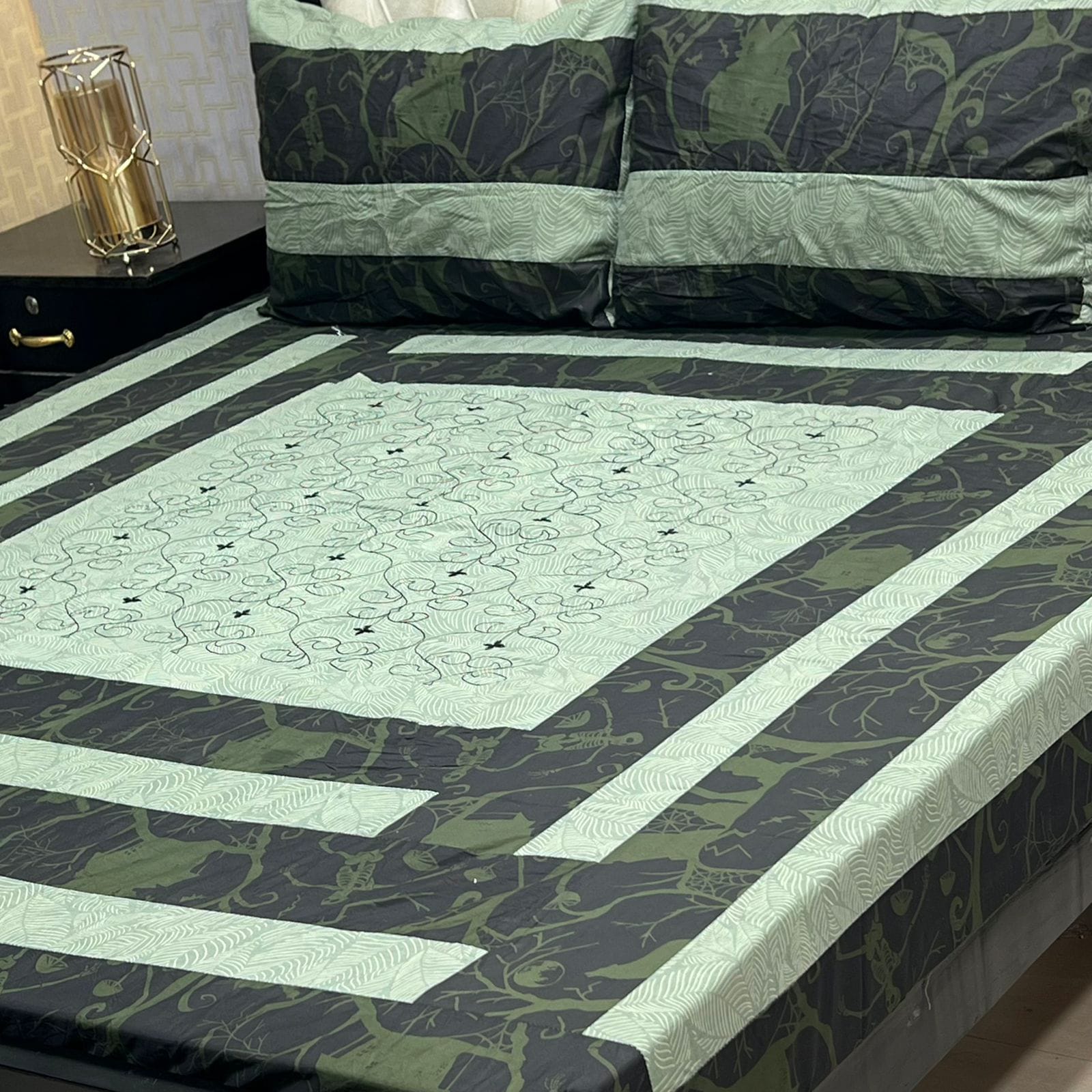 Bold Stripes Embroidered Patchwork Bedsheet Set