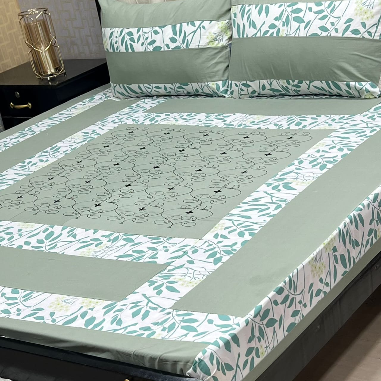 Orange Embroidered Patchwork Bedsheet Set