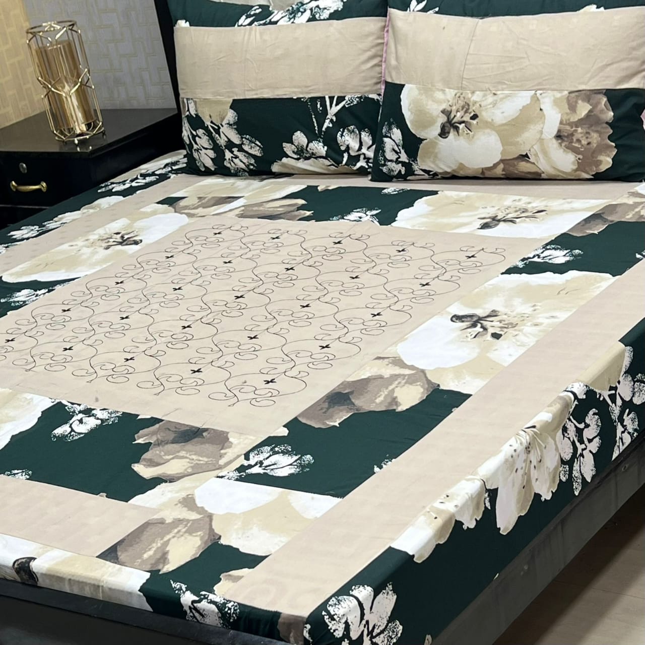 Stripes Embroidered Patchwork Bedsheet Set