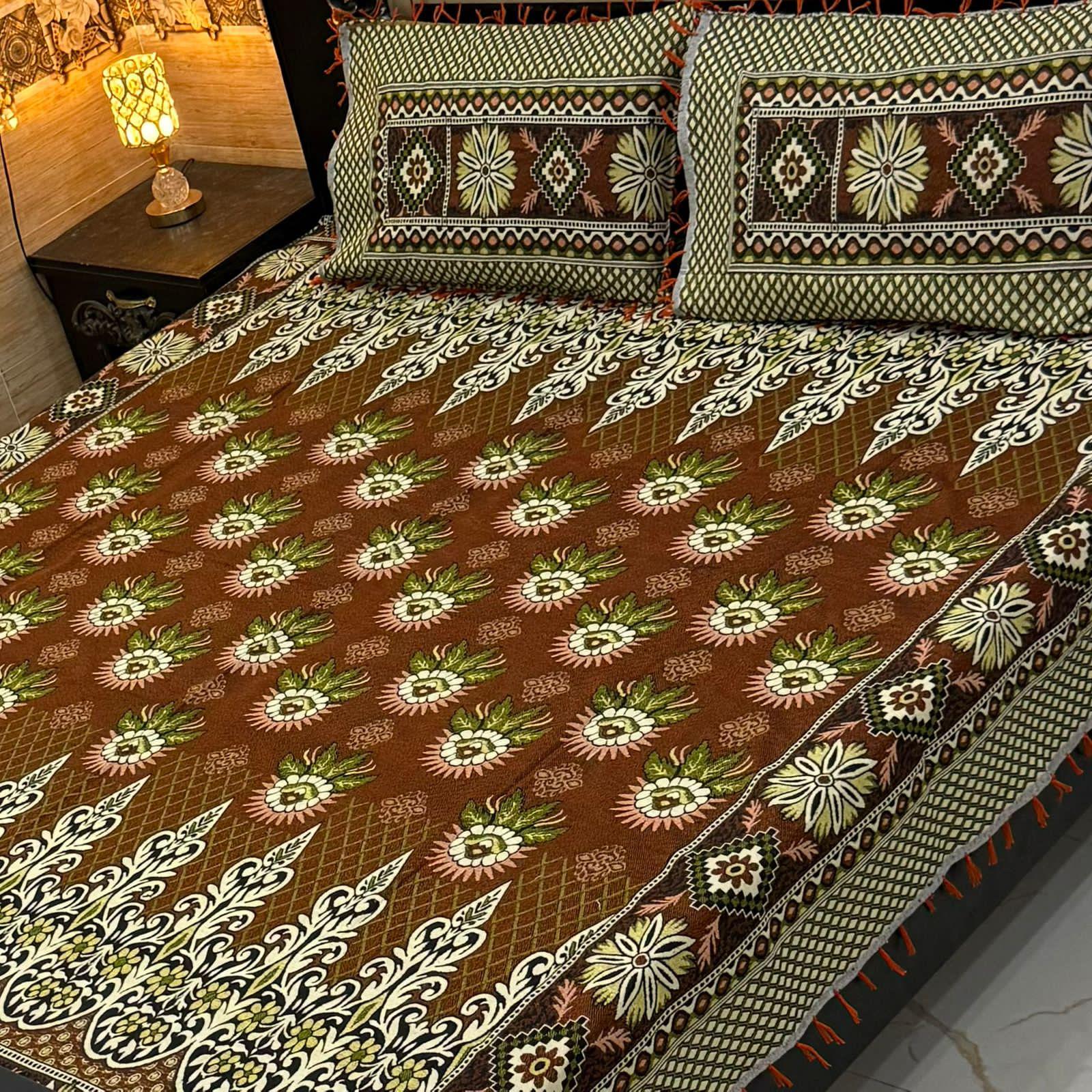 Charcoal Grey Multani Jacquard Bedsheet – Geometric Heritage Design