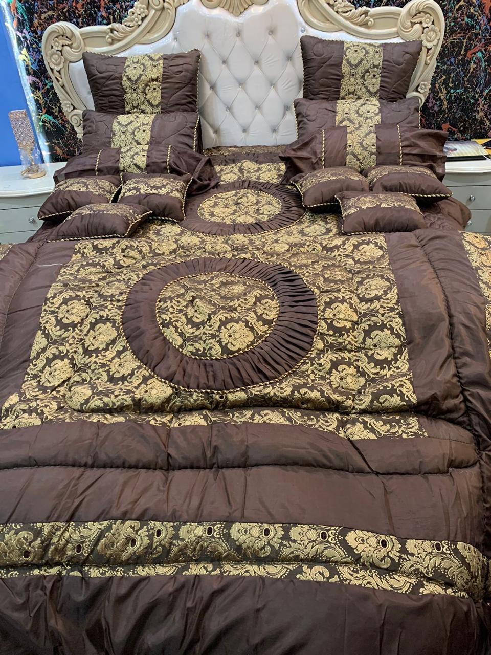 14PC Black & Silver Silk Jacquard Bridal Bedding Set