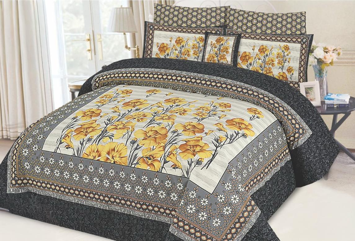 Paisley Floral Premium Cotton Bed Sheet with Multi-Striped Pillow Covers