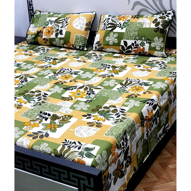 Boho Vibe Printed  Cotton Bedsheet Set – Floral Pop Edition