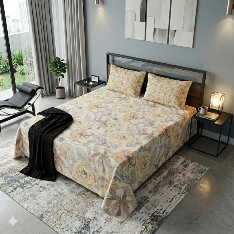 Terracotta Blossom Premium Cotton Bed Sheet