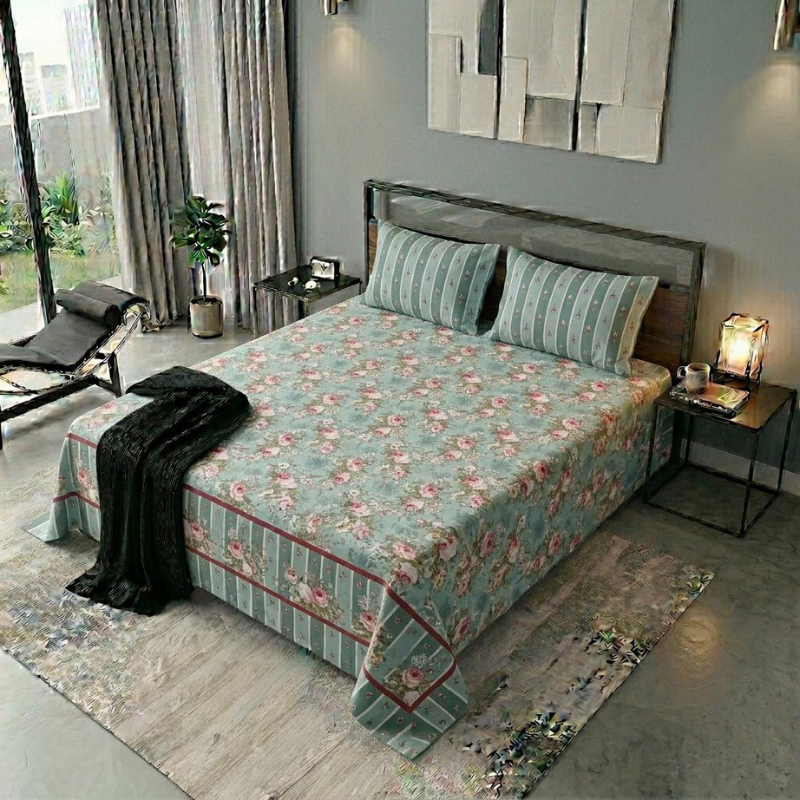 Lotus Serenity Print  Premium Cotton Bed Sheet