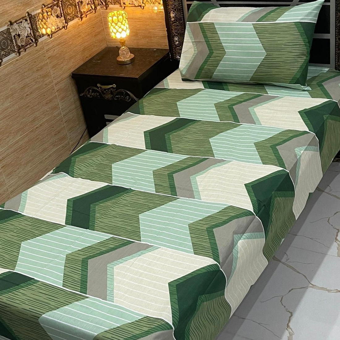 Green Geo Blocks – Kids Single Pair Bed Sheet