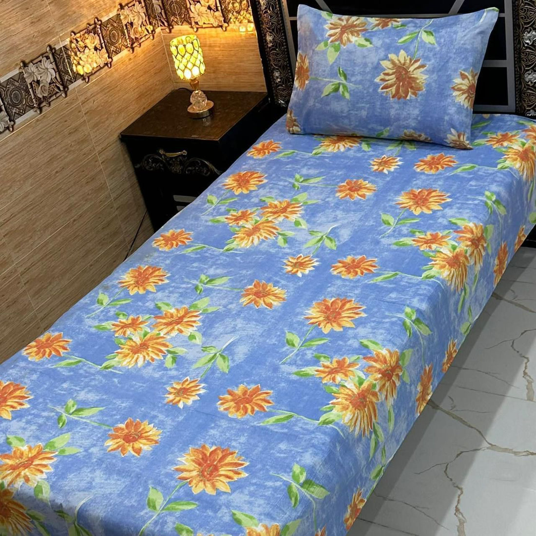 Sunny Blossoms Blue – Kids Single Pair Bed Sheet