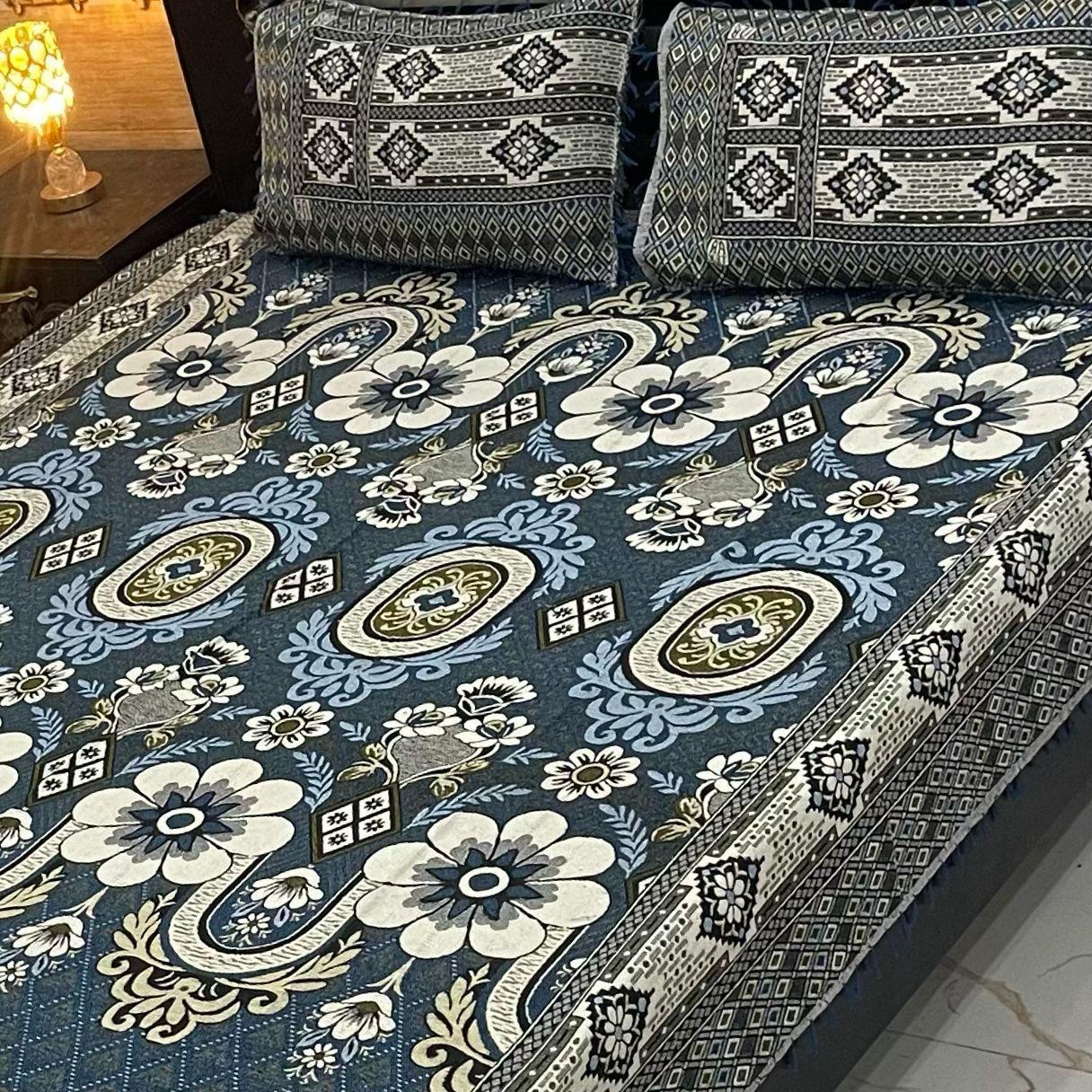 Denim Blue – Multani Traditional Jacquard Bedsheet