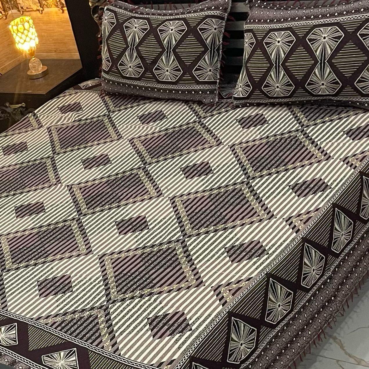 Purple Grey Geometric – Multani Traditional Jacquard Bedsheet