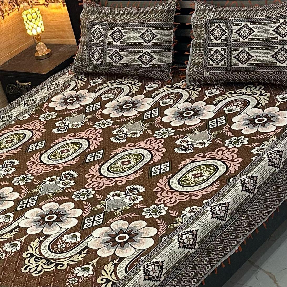 Chocolate Rose Multani Jacquard Bedsheet – Vintage Floral Touch