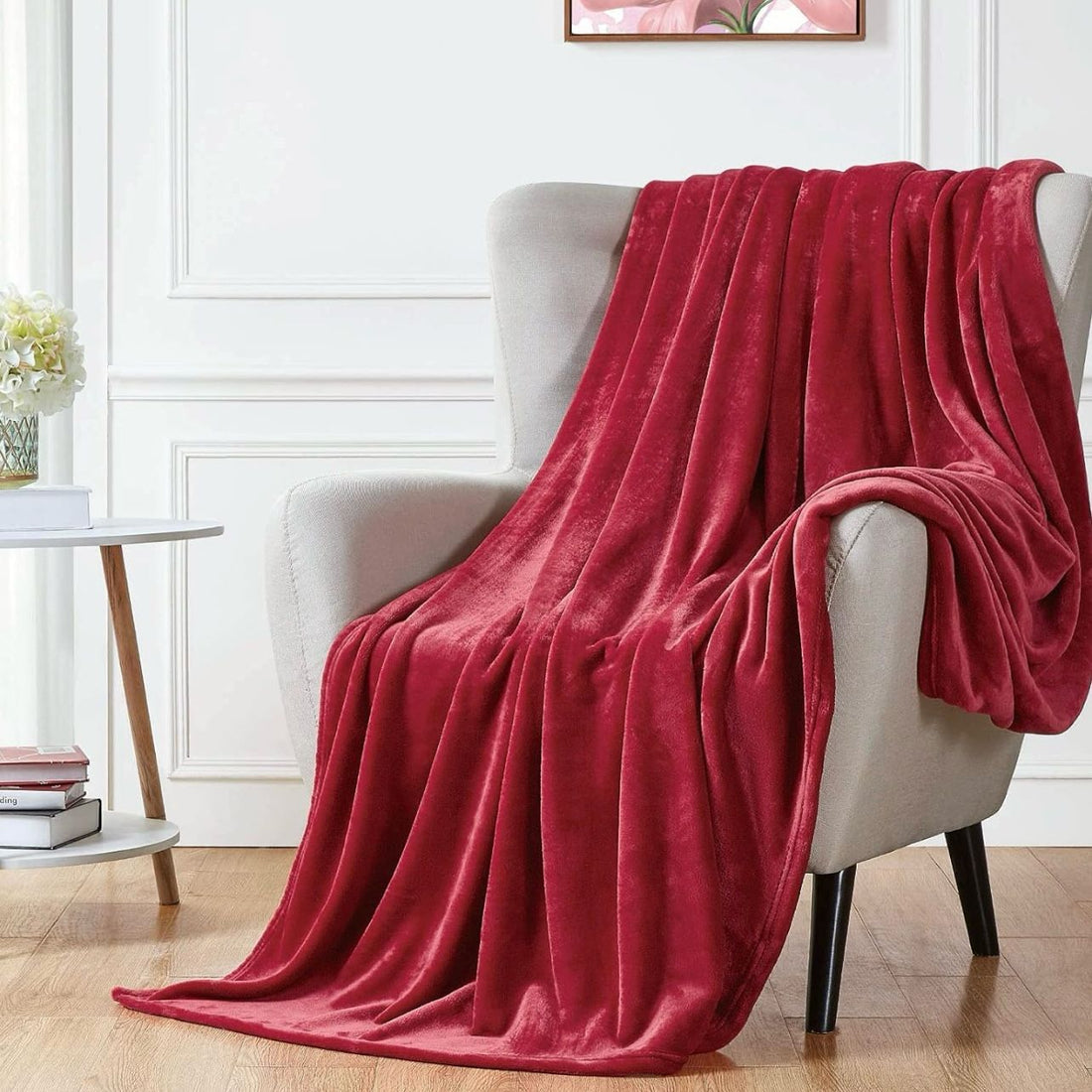 Navy Blue Floral Border AC Blanket – Soft Fleece Double Bed Size