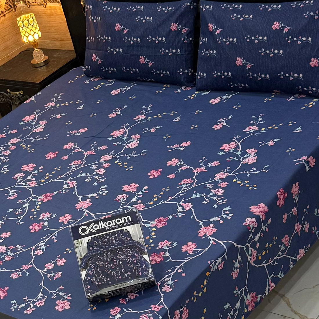 Navy Blue Floral Mix Cotton Bedsheet Sets