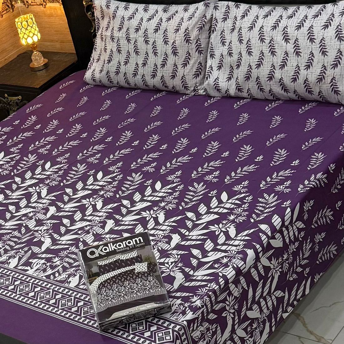 Royal Purple Cotton Bedsheet Set – Bold Botanical Print