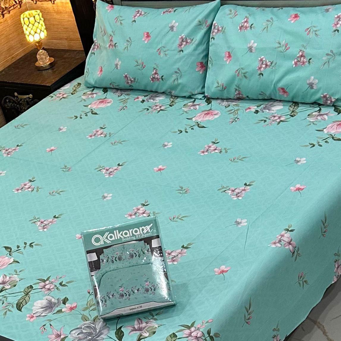 Mint Green Cotton Bedsheet Set – Soft Bloom Edition