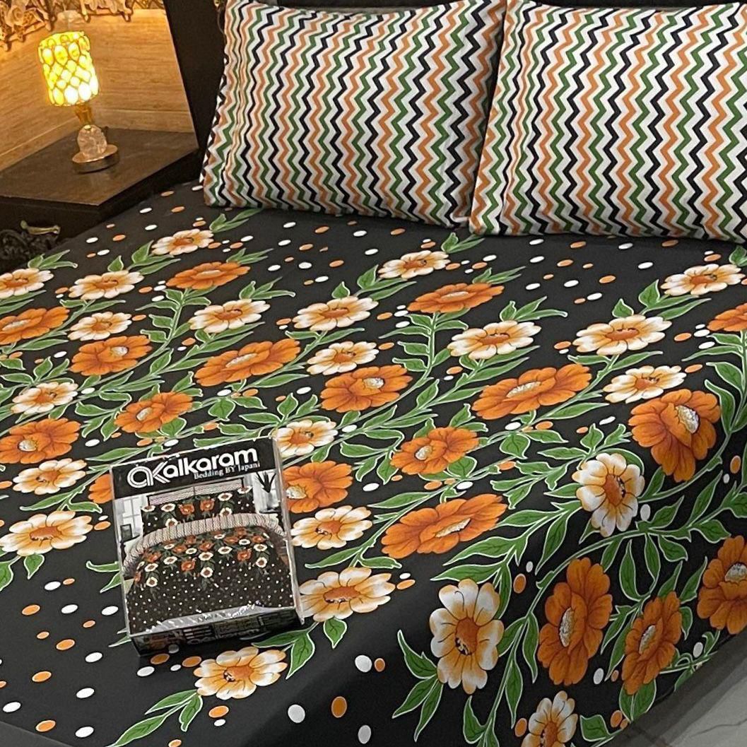 Bold Floral Cotton Printed Bedsheet Set – King &amp; Single
