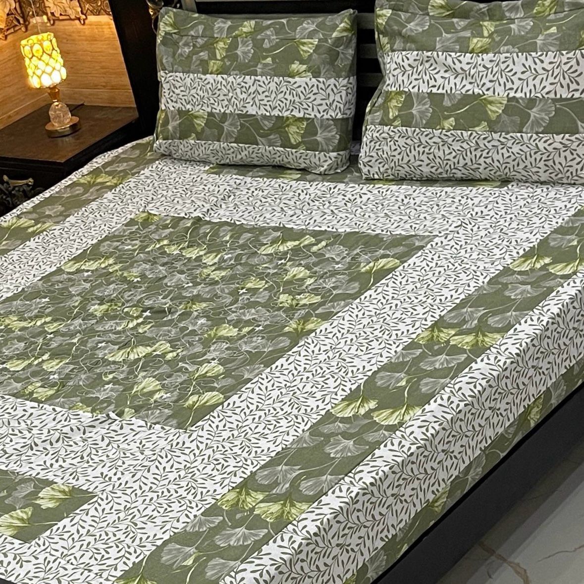 Olive Garden Embroidered Patchwork Bedsheet Set