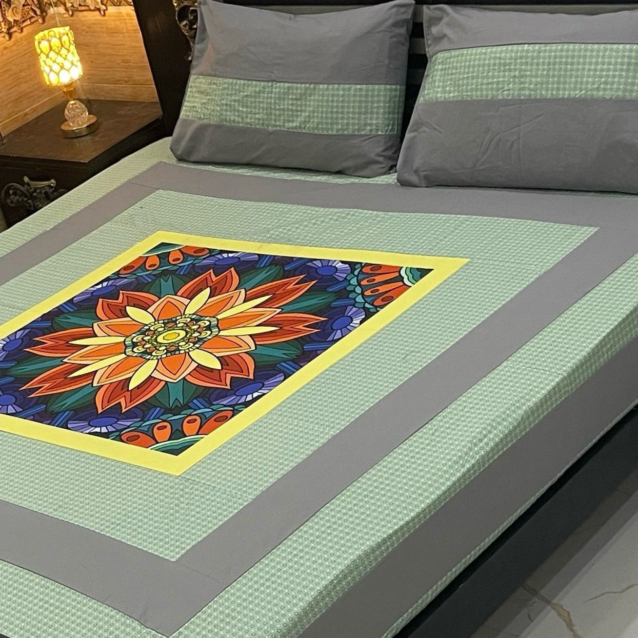 Sunburst Mandala Printed Patchwork Bedsheet Set