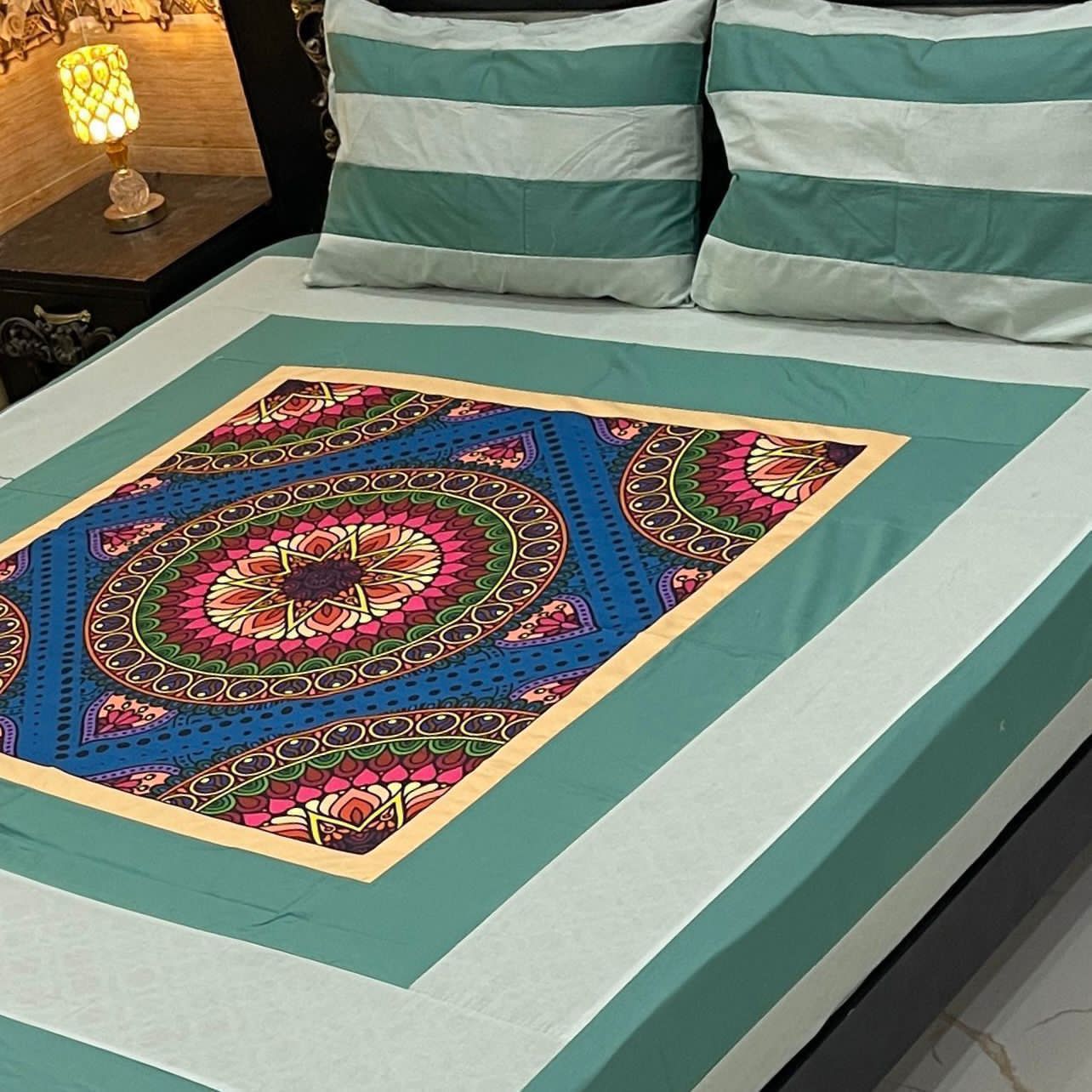 Boho Rings Mandala Printed Patchwork Bedsheet Set