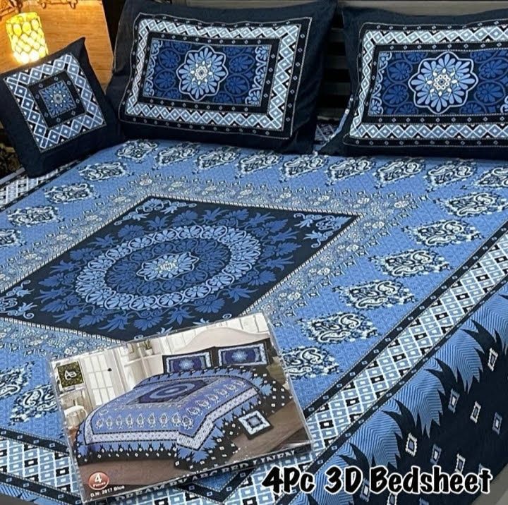 Blue Mosaic Majesty – 4-Piece 3D Bed Sheet Set