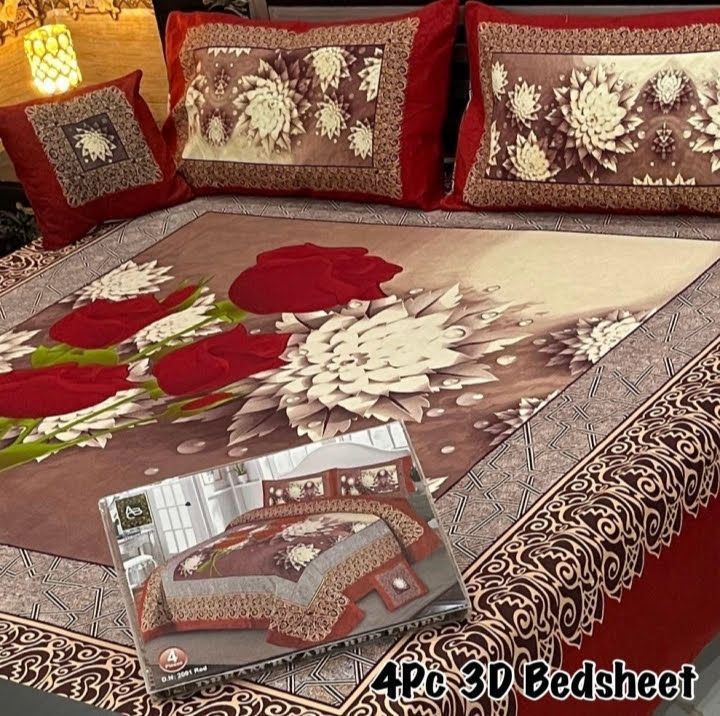 Rose Ember Bloom – 4-Piece 3D Bed Sheet Set