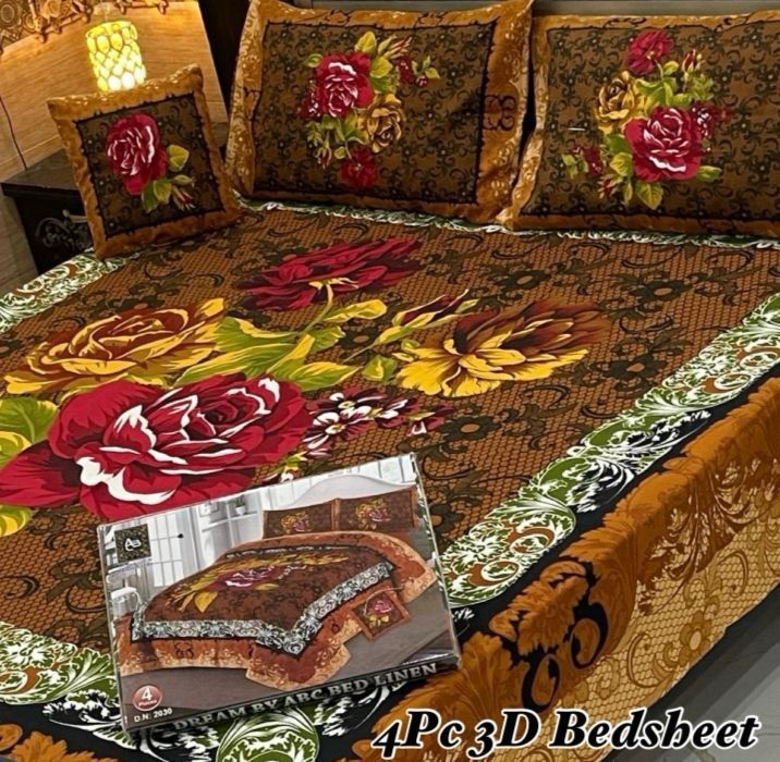 Golden Garden Glory – 4-Piece 3D Bed Sheet Set