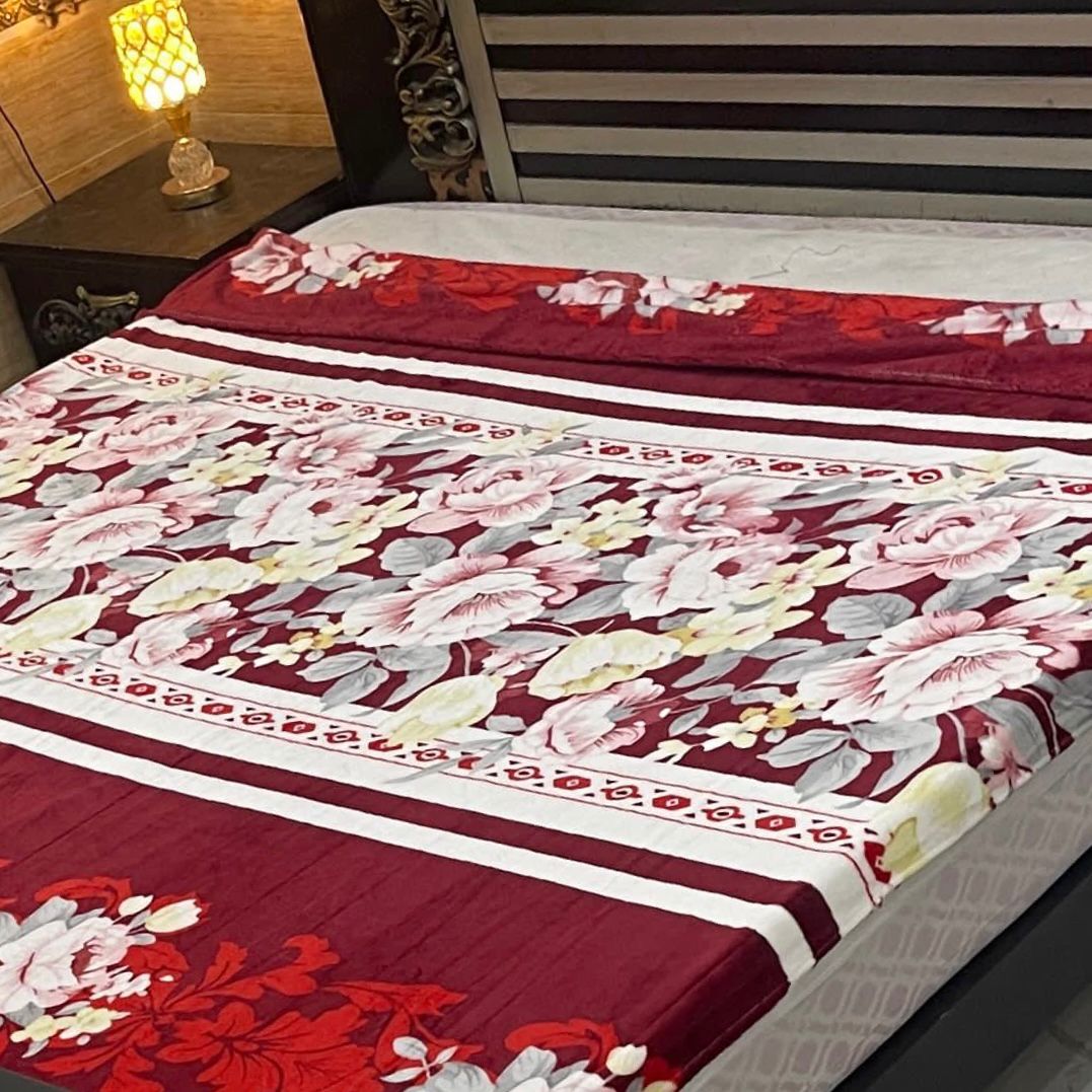 Maroon Floral Printed AC Blanket – Soft Fleece Double Bed Size