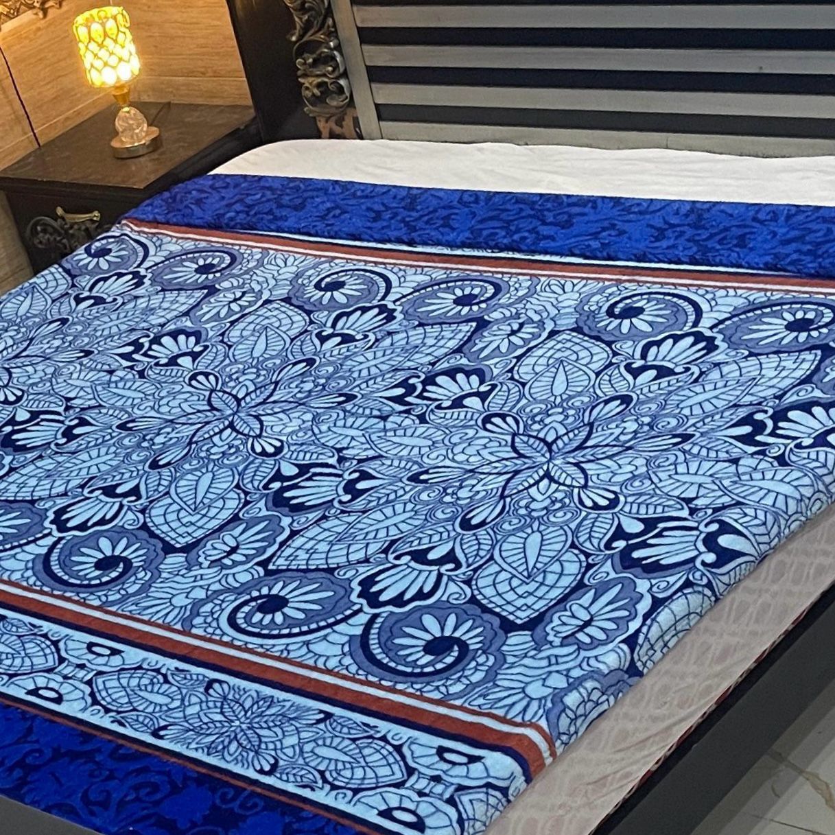Sky Blue Mandala Printed AC Blanket – Soft Fleece Double Bed Size