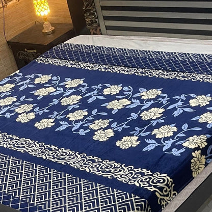 Navy Blue Floral Border AC Blanket – Soft Fleece Double Bed Size