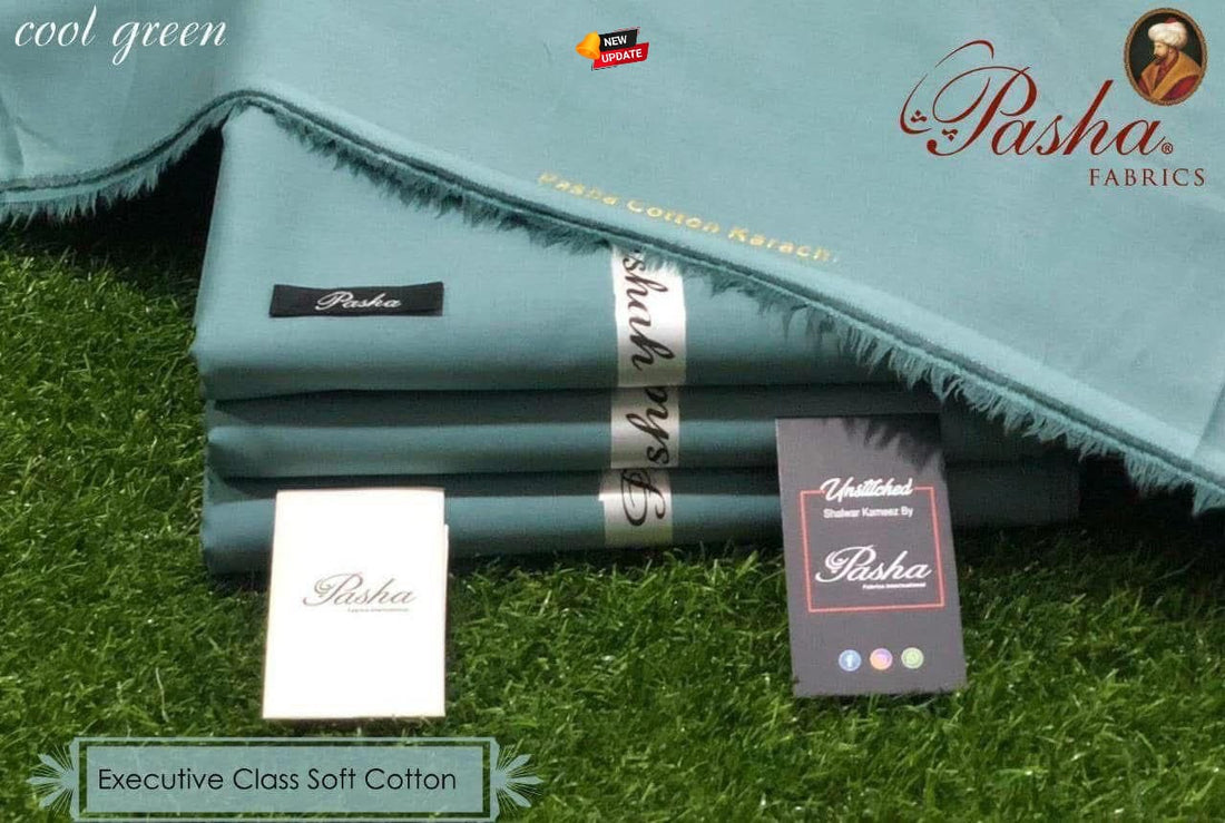 Cool Green Executive Cotton – Premium Soft Unstitched Fabric by Pasha’s