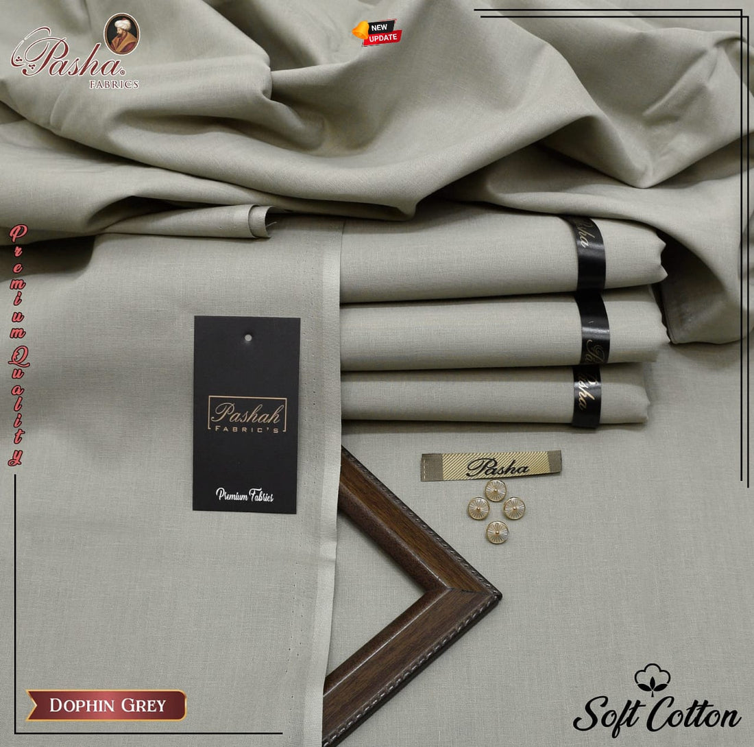 Dolphin Grey Premium Soft Cotton – Elegant Unstitched Fabric by Pasha’s