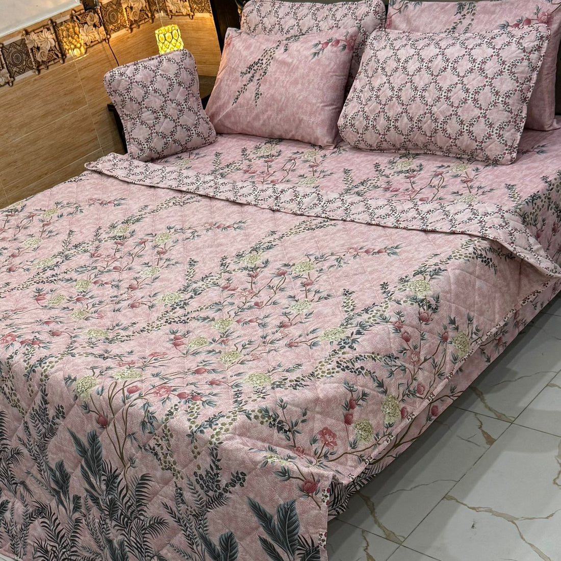 Blush Pink Botanical Garden Bedding – 7PC Summer Comforter Set